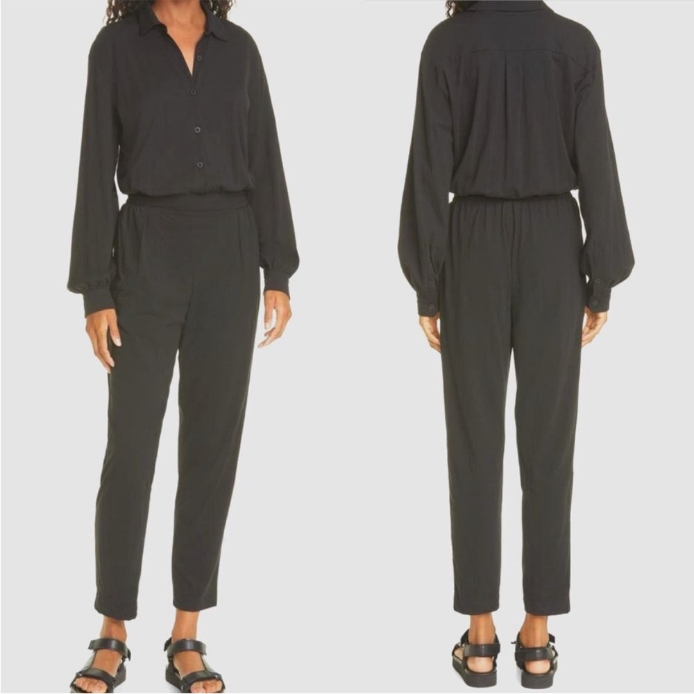 ATM Jumpsuit Sz M Black Long Sleeve Cotton Jersey Casual Travel Melillo NWT Boho